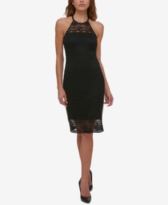 GUESS Lace Illusion Halter Dress ...